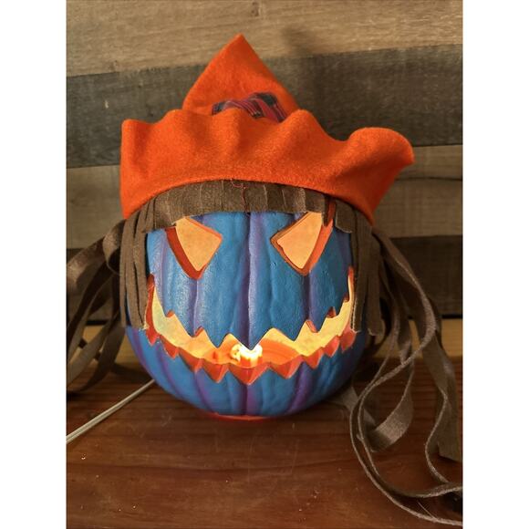 Vintage Trendmasters Blue Pumpkin Scarecrow Head Lighted - Picture 2 of 7